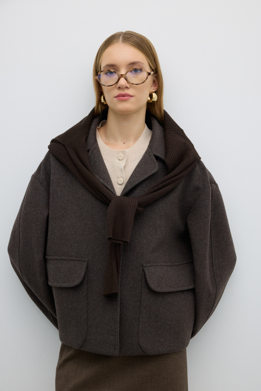 Çift Cepli Önden Çıtçıtlı Yün Karışımlı Mont Kahve - 2