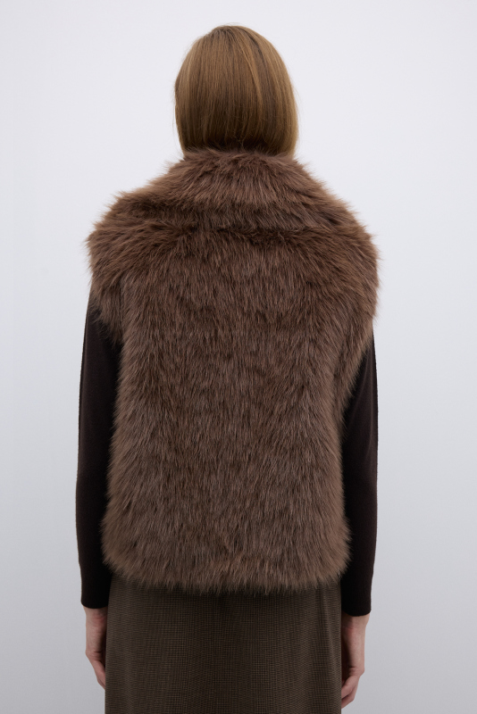 Çift Cepli Peluş Yelek Kahve - 2