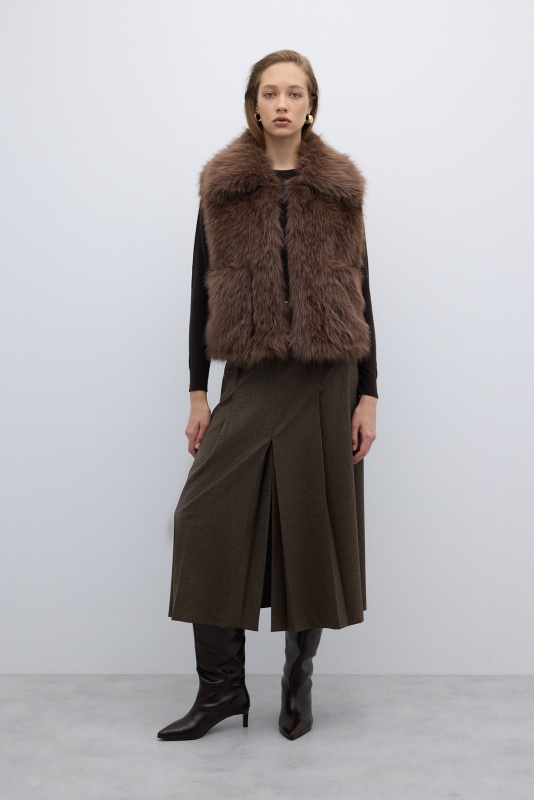 Çift Cepli Peluş Yelek Kahve - 5