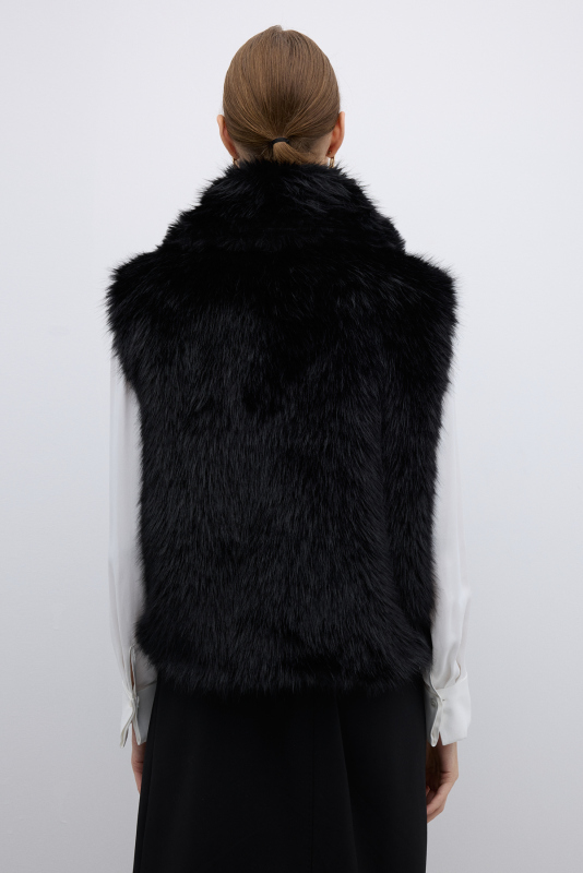 Çift Cepli Peluş Yelek Siyah - 2