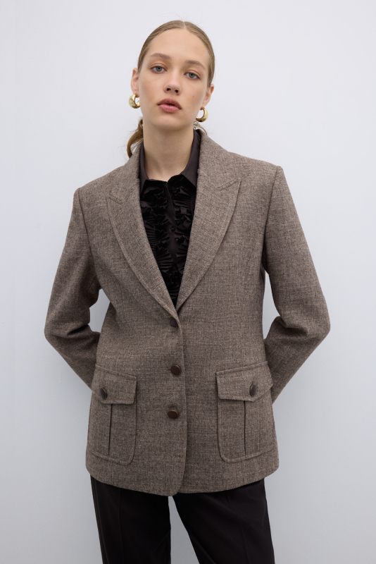 Çift Cepli Yün Karışımlı Ceket Kahve - 4