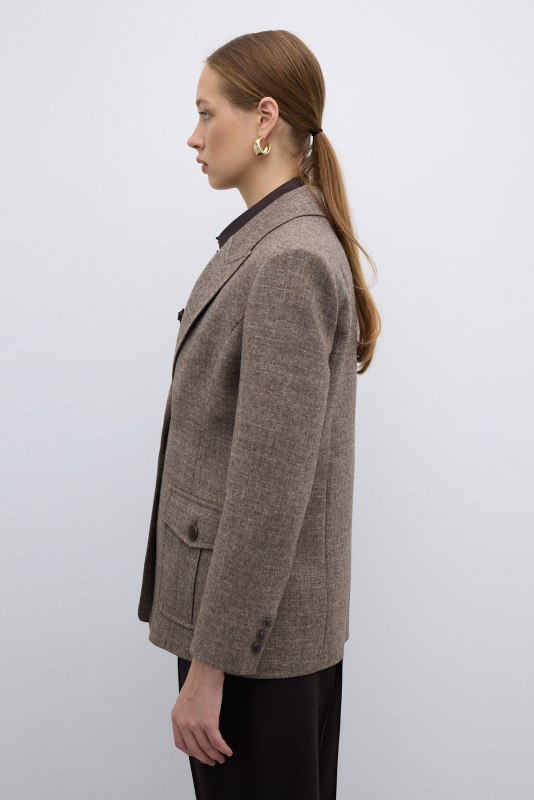 Çift Cepli Yün Karışımlı Ceket Kahve - 5