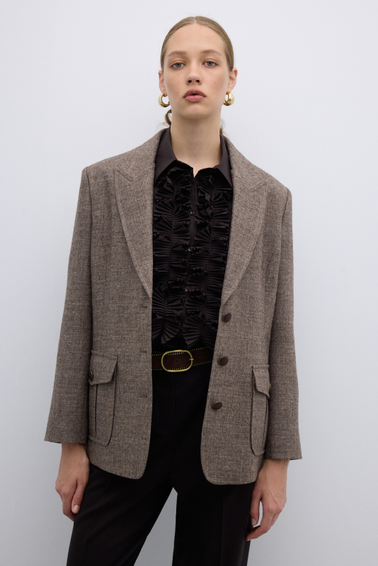 Çift Cepli Yün Karışımlı Ceket Kahve - 3