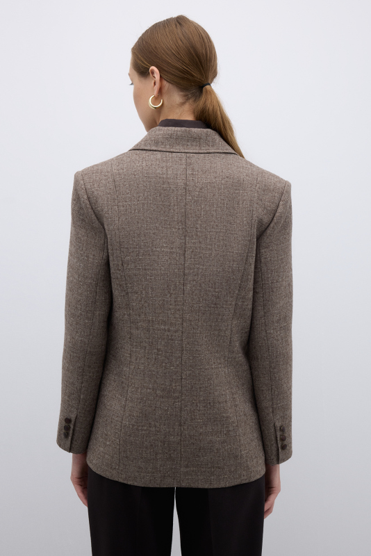 Çift Cepli Yün Karışımlı Ceket Kahve - 2