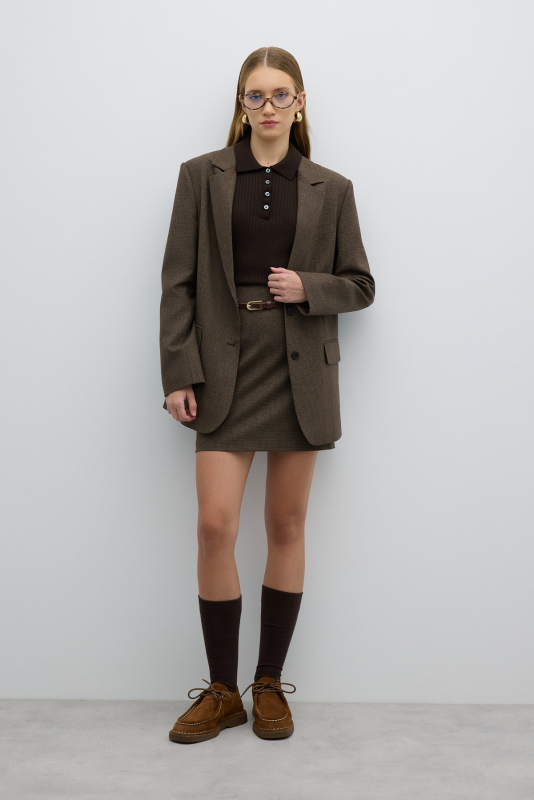 Çift Düğmeli Blazer Ceket Kahve - 3