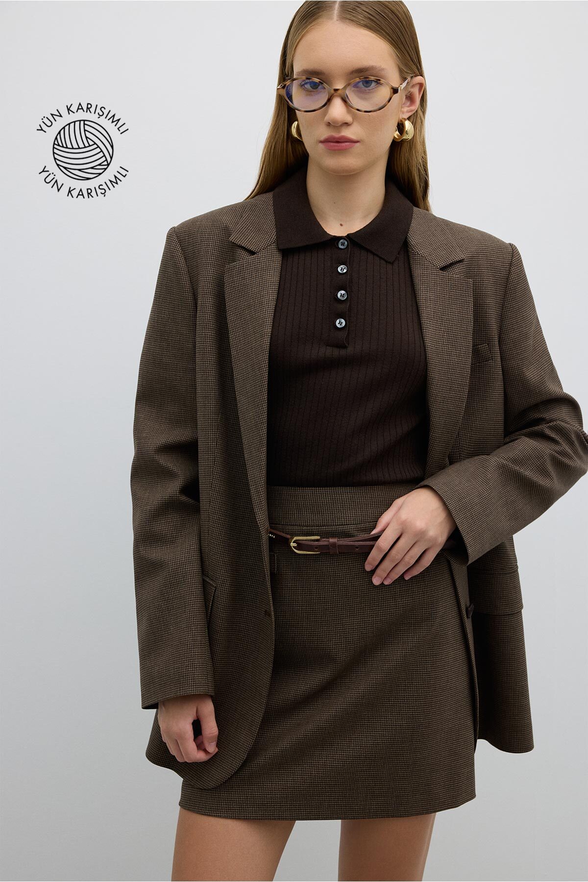 Çift Düğmeli Blazer Ceket Kahve