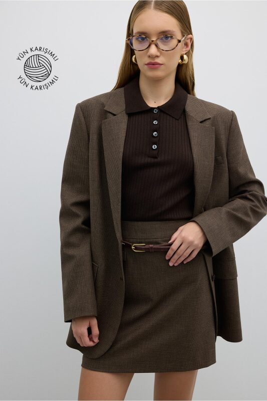 Çift Düğmeli Blazer Ceket Kahve - 1