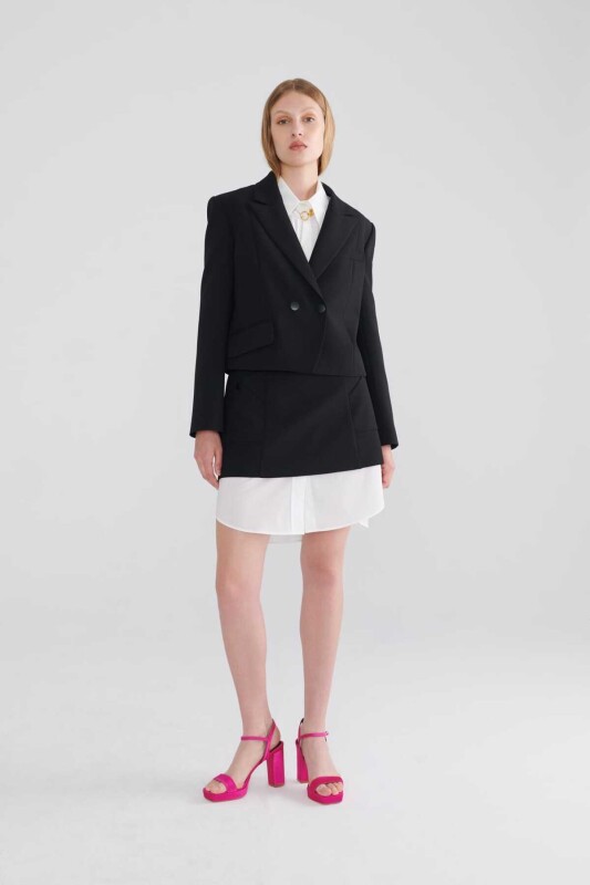  Çift Düğmeli Kadın Ceket Siyah - 3