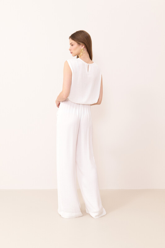 Double Pleated Wide Leg Satin Trousers Ecru - Roman (1)