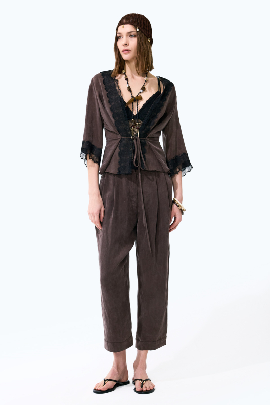 Çift Pileli Havuç Pantolon Kahve - Roman