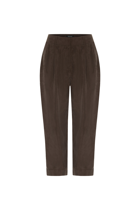 Çift Pileli Havuç Pantolon Kahve - 4