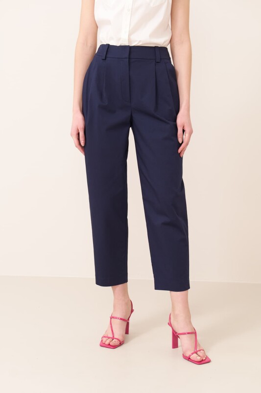 Çift Pileli Havuç Pantolon Lacivert - 3