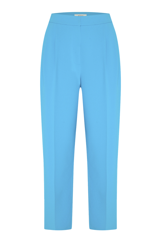 Çift Pileli Havuç Pantolon Mavi - 4