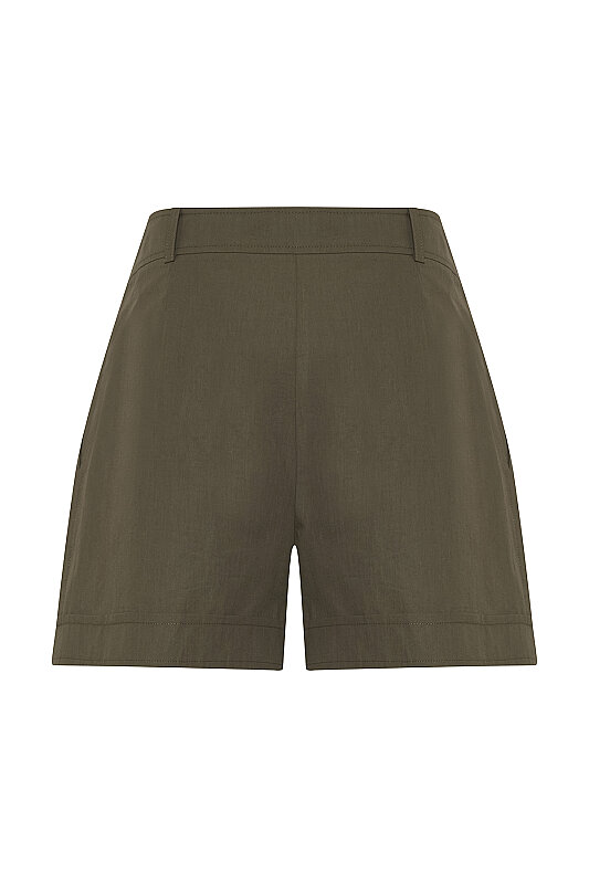 Çift Pileli Şort Haki - 5