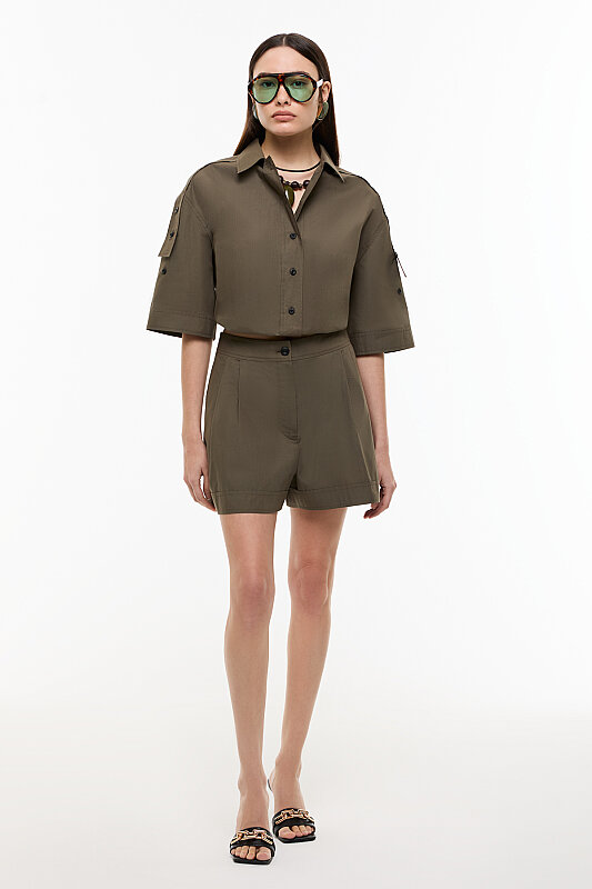 Çift Pileli Şort Haki - Roman