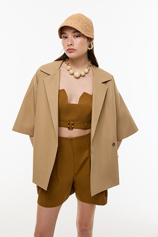 Çift Pileli Şort Kahve - 5