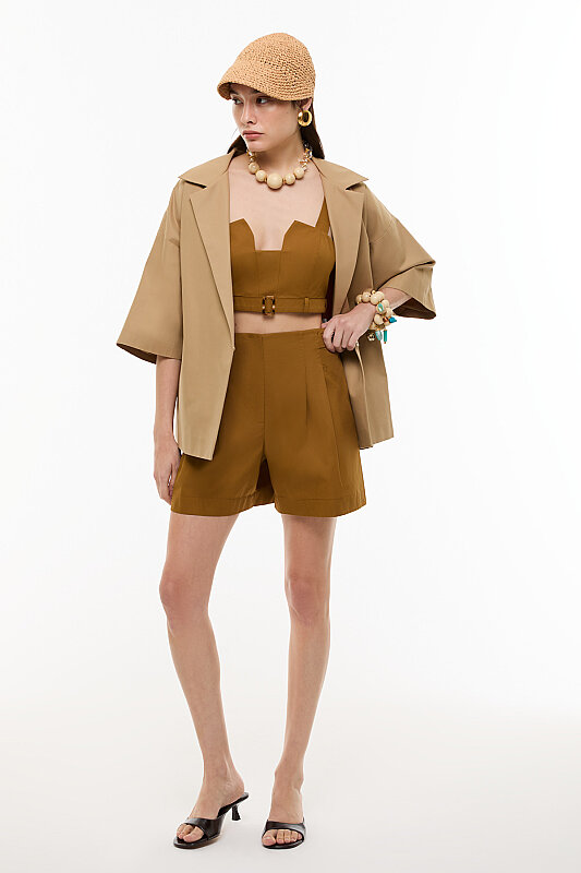 Çift Pileli Şort Kahve - 4