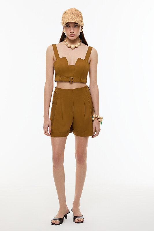 Çift Pileli Şort Kahve - Roman