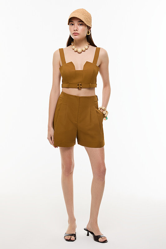 Çift Pileli Şort Kahve - 7