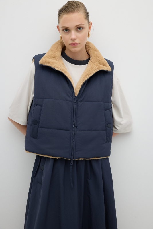 Çift Taraflı Fermuarlı Yelek Lacivert - 1