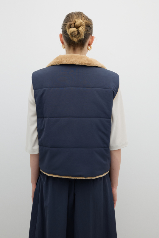 Çift Taraflı Fermuarlı Yelek Lacivert - 5
