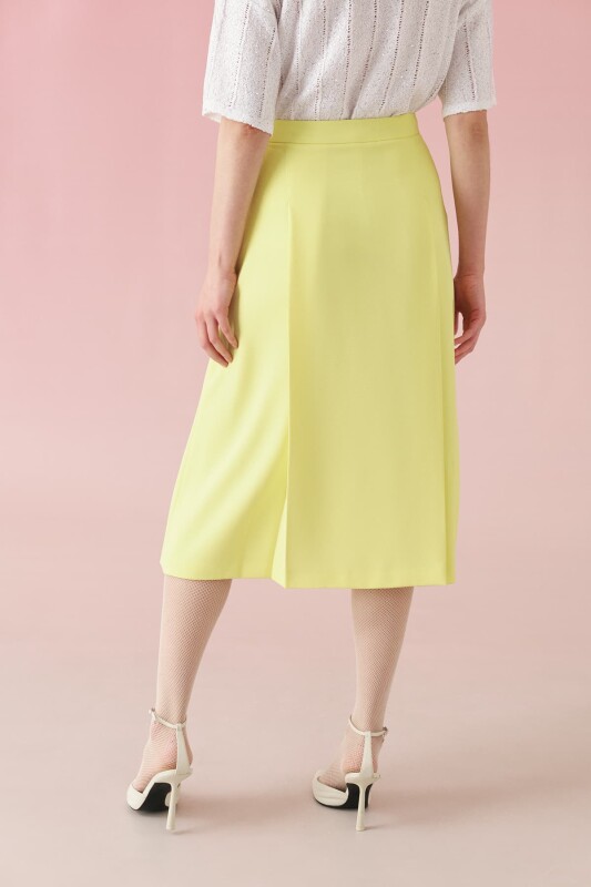 Çift Yırtmaçlı Çift Pileli Etek Sarı - Roman (1)