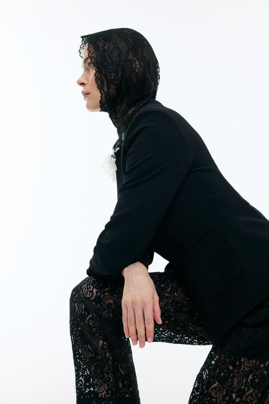 Çıkarılabilir Broş Detaylı Bele Oturan Çift Cepli Ceket Siyah - 5