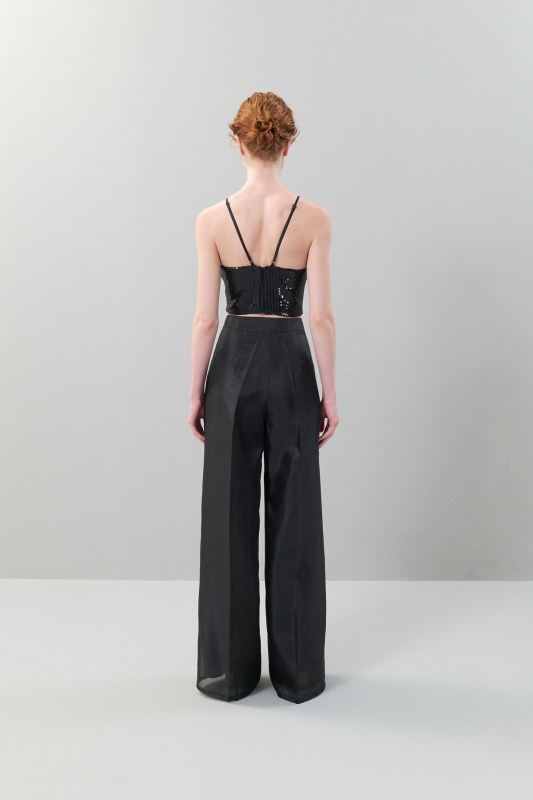 Çıkarılabilir Çiçek Broşlu Payet Büstiyer Siyah - Roman (1)