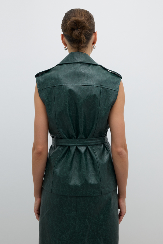 Çıkarılabilir Kemer ve Çıtçıt Detaylı Kruvaze Yelek Yeşil - Roman (1)