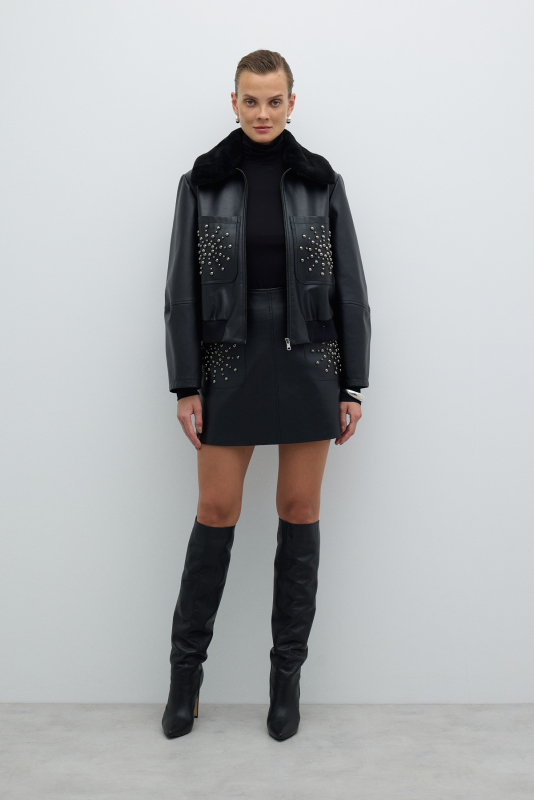 Çıkarılabilir Kürk Yakalı Trok Detaylı Mont Siyah - Roman (1)