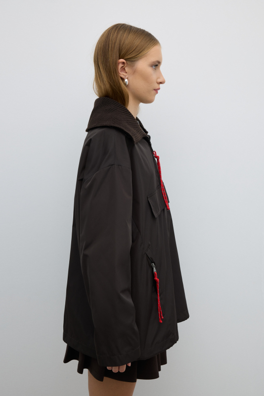 Çıkarılabilir Triko Yaka Yarım Fermuarlı Mont Kahve - 5