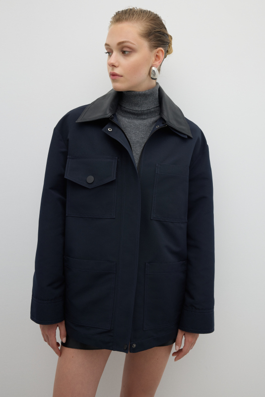 Çıkarılabilir Yaka Cep Detaylı Mont Lacivert - Roman