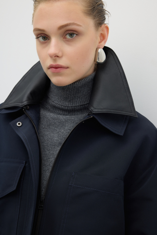 Çıkarılabilir Yaka Cep Detaylı Mont Lacivert - 5