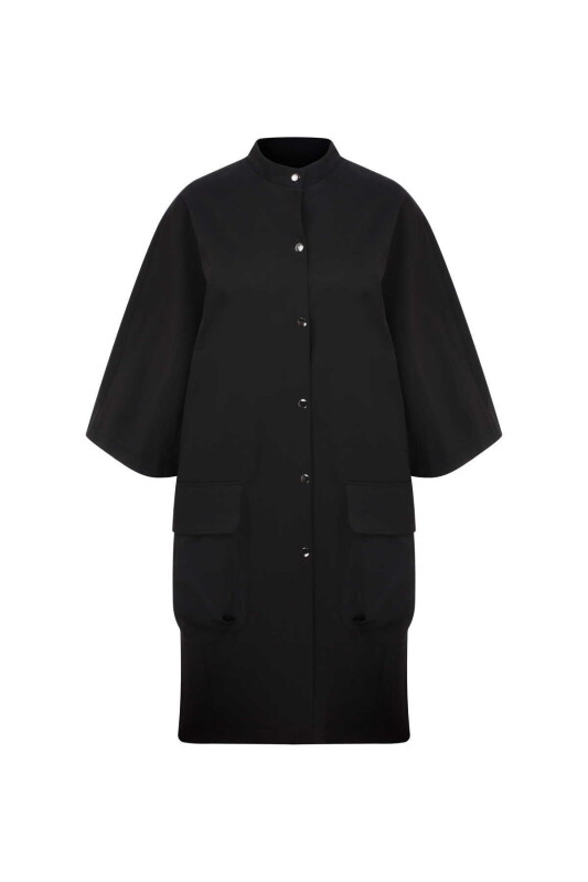  Çıt Çıt Kapamalı Kadın Trençkot Siyah - 4