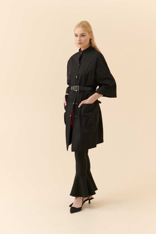  Çıt Çıt Kapamalı Kadın Trençkot Siyah - 3