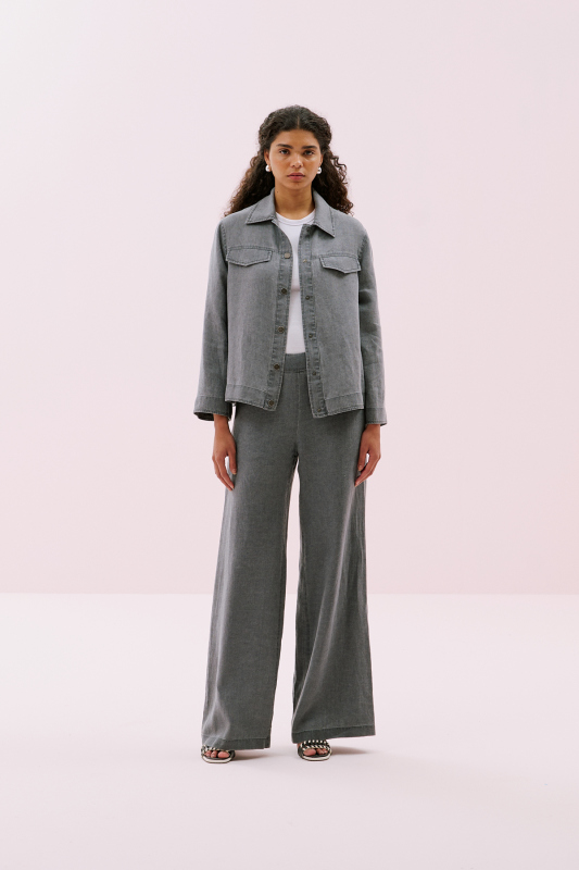 Çıtçıt Detaylı Keten Gömlek Antrasit - 3