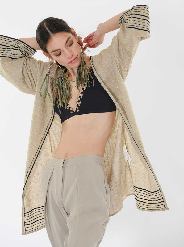 Çizgi Desenli Kimono Standart Renk - 4