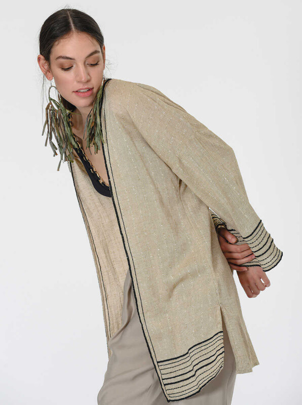 Çizgi Desenli Kimono Standart Renk - 3