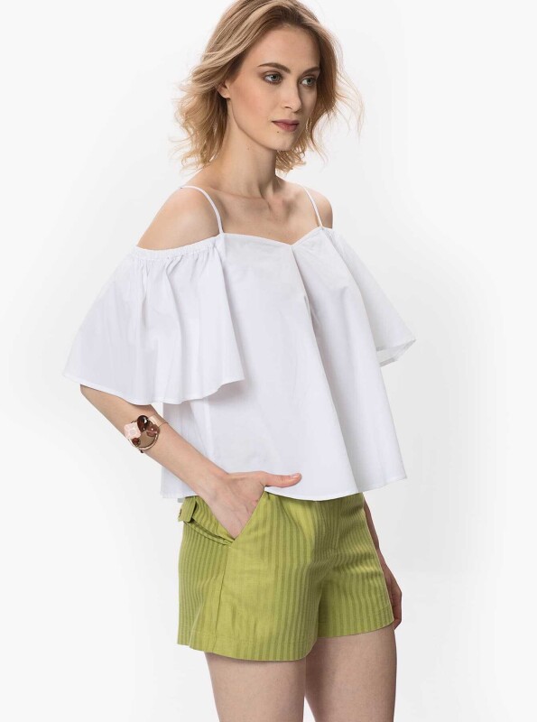 Çizgi Desenli Mini Kadın Şort Yeşil - 3