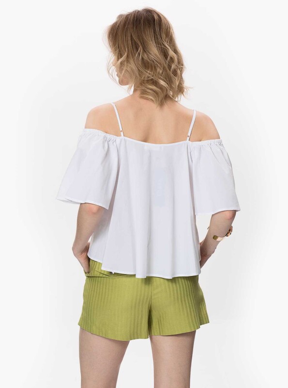 Çizgi Desenli Mini Kadın Şort Yeşil - 2