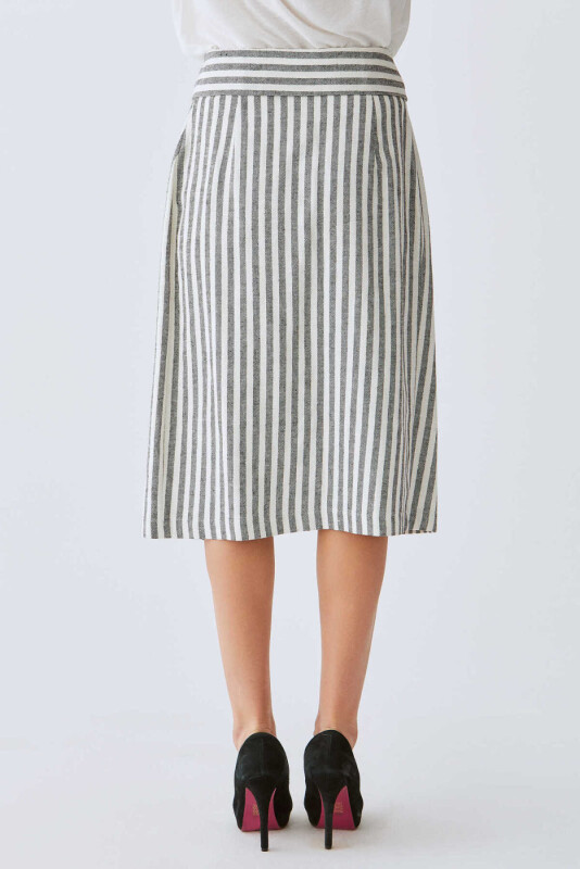 Çizgi Desenli Uzun Etek Siyah-Beyaz - 2