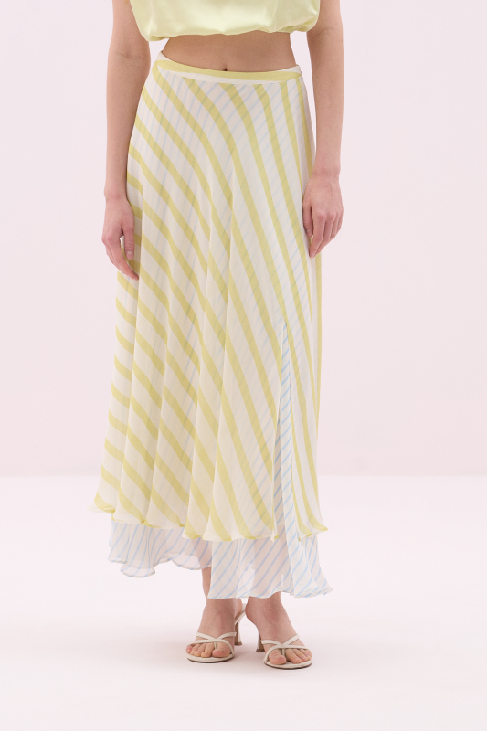 Çizgi Detaylı Midi Boy Şifon Etek Standart Renk - 3