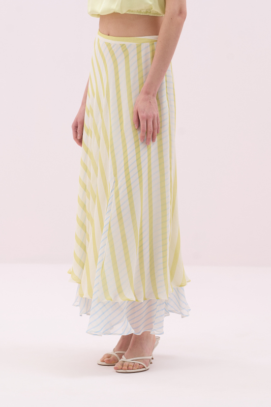 Çizgi Detaylı Midi Boy Şifon Etek Standart Renk - 4