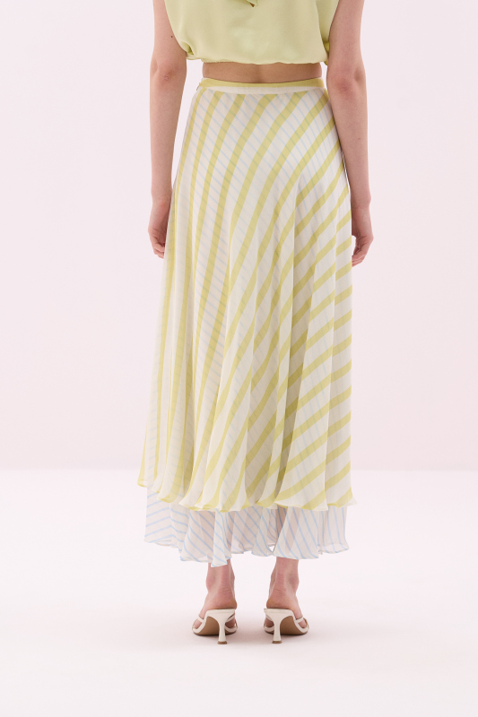 Çizgi Detaylı Midi Boy Şifon Etek Standart Renk - 2