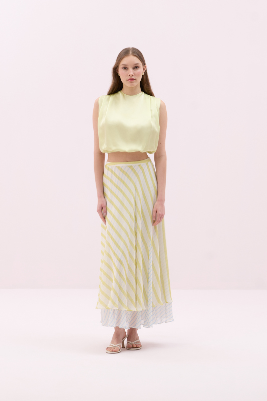 Çizgi Detaylı Midi Boy Şifon Etek Standart Renk - 1