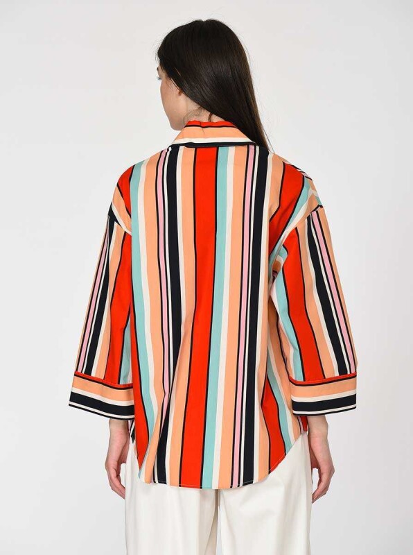 Çizgi Ve Renk Desenli Oversize Kadın Gömlek Standart Renk - 2