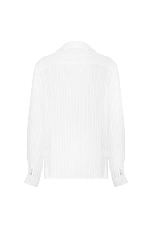  Çizgili Kruvaze Gömlek Beyaz - 5