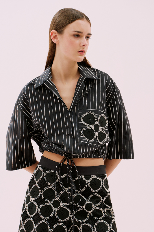 Çizgili Poplin Gömlek Siyah-Beyaz - 1