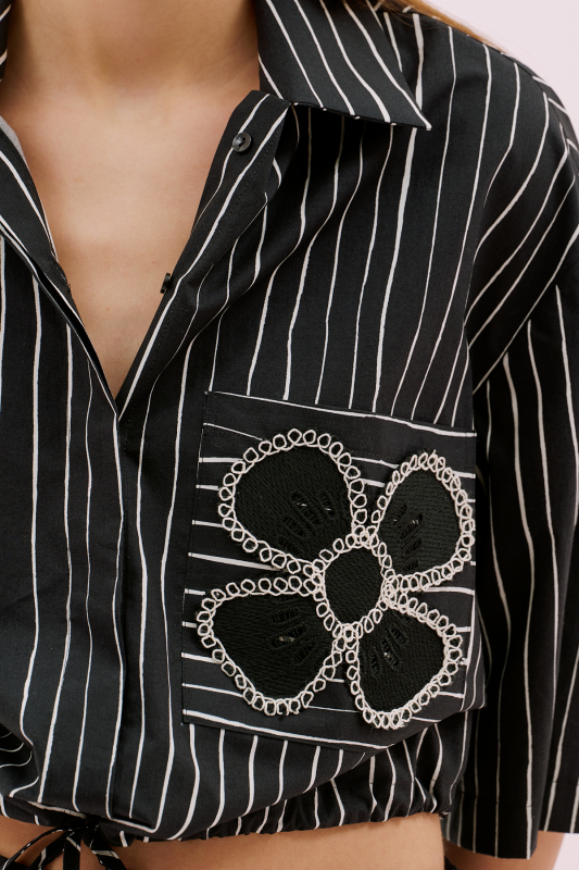 Çizgili Poplin Gömlek Siyah-Beyaz - 4