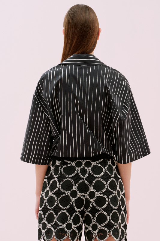 Çizgili Poplin Gömlek Siyah-Beyaz - 2
